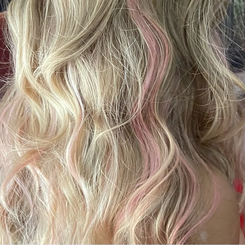 NEW Pink ribbon Highlights Center lace blonde wig-